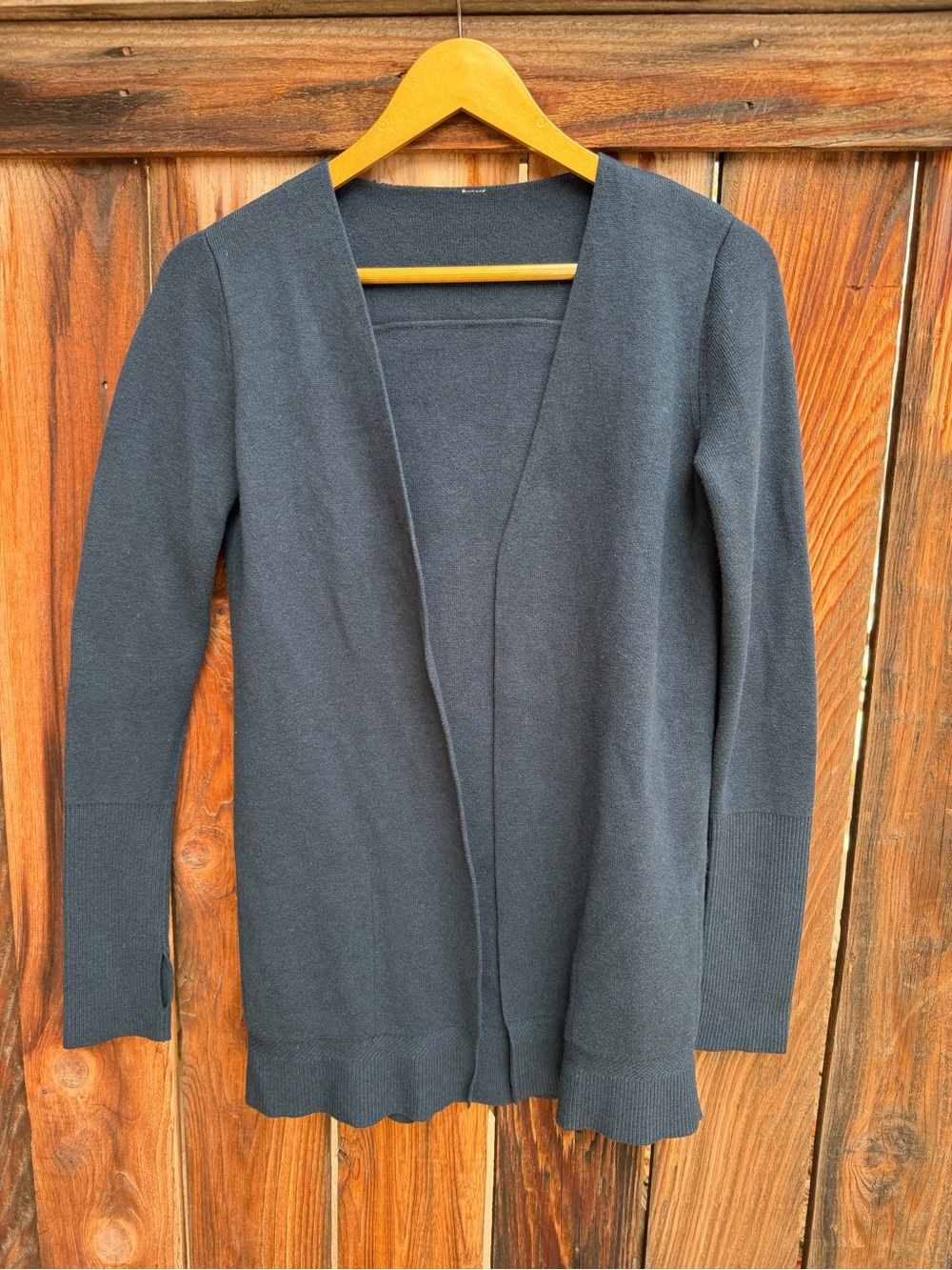 Lululemon Navy Blue Knit Open Front Wrap Cardigan Sweater Thumbholes XS